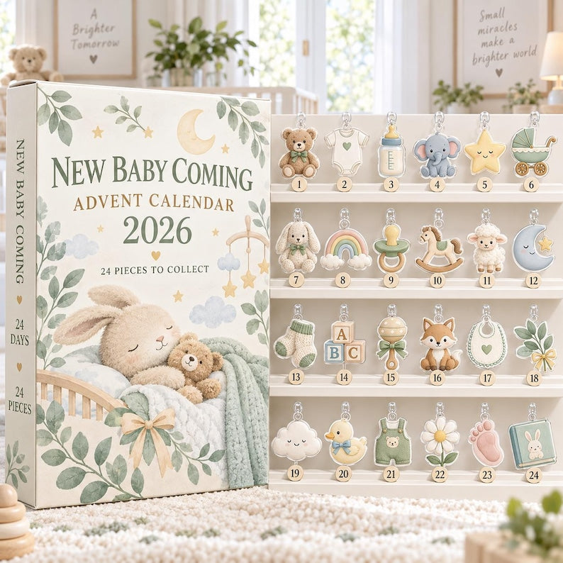 New Baby Coming Advent Calendar 2026, 24 Acrylic Hanging Tokens, Baby Shower Countdown Gift