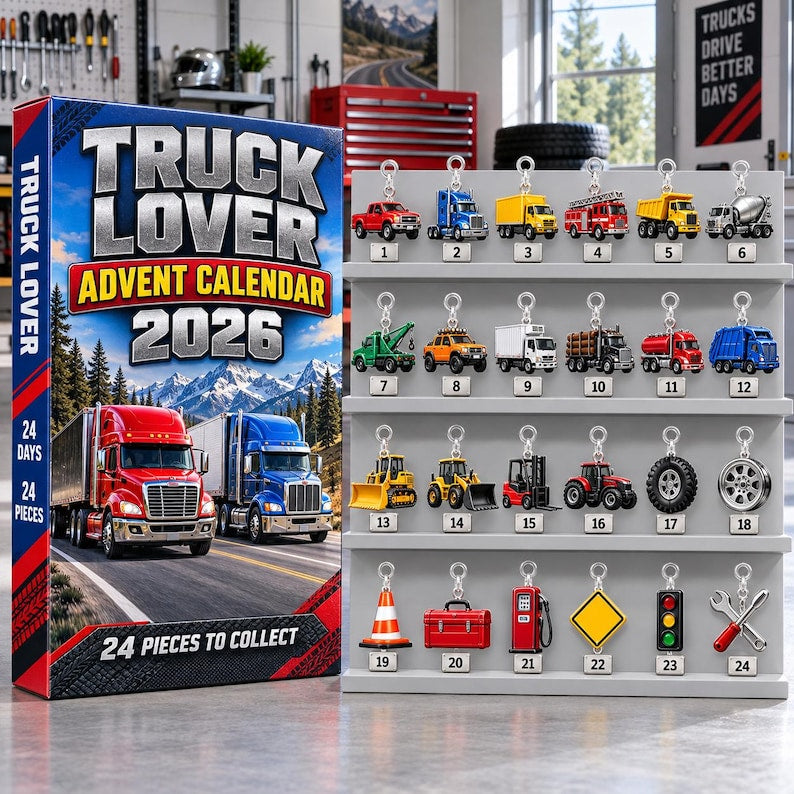Truck Lover Advent Calendar 2026, 24 Acrylic Hanging Tokens, Vehicle Countdown Gift, Garage Decor