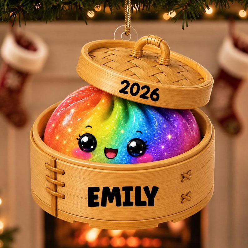 Personalized Glitter Dumpling Ornament, Custom Name Acrylic Christmas Ornament, Squishy Style Dumpling Ornament