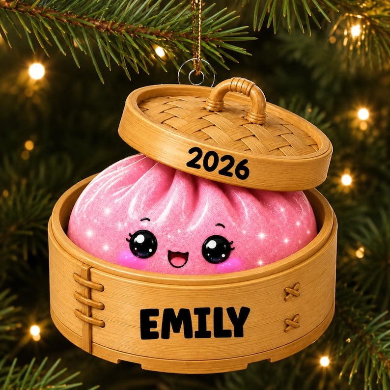 Personalized Glitter Dumpling Ornament, Custom Name Acrylic Christmas Ornament, Squishy Style Dumpling Ornament