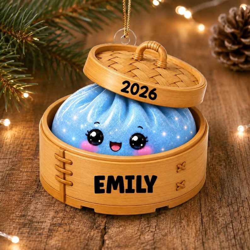 Personalized Glitter Dumpling Ornament, Custom Name Acrylic Christmas Ornament, Squishy Style Dumpling Ornament