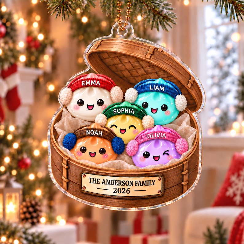 Personalized Dumpling Family Ornament, Custom Name Glittter Dumpling Ornament, Squishy Ornament