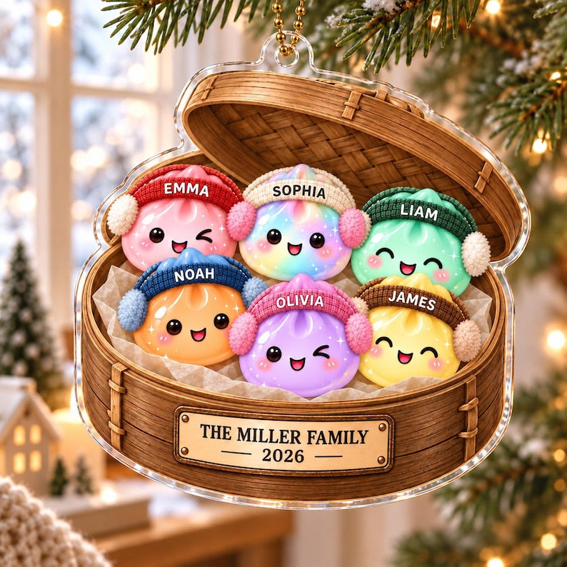 Personalized Dumpling Family Ornament, Custom Name Glittter Dumpling Ornament, Squishy Ornament
