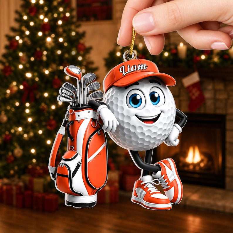 Golf Is My Happy Place, Personalized Golf Ornament, Custom Name Golf Lover Christmas Gift, Acrylic Xmas Tree Decor