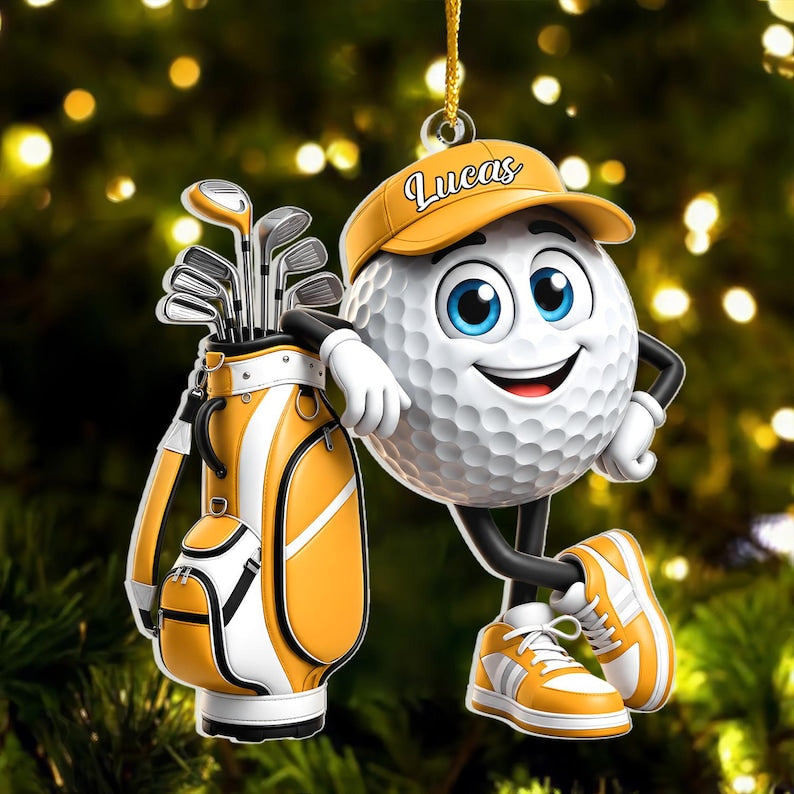 Golf Is My Happy Place, Personalized Golf Ornament, Custom Name Golf Lover Christmas Gift, Acrylic Xmas Tree Decor