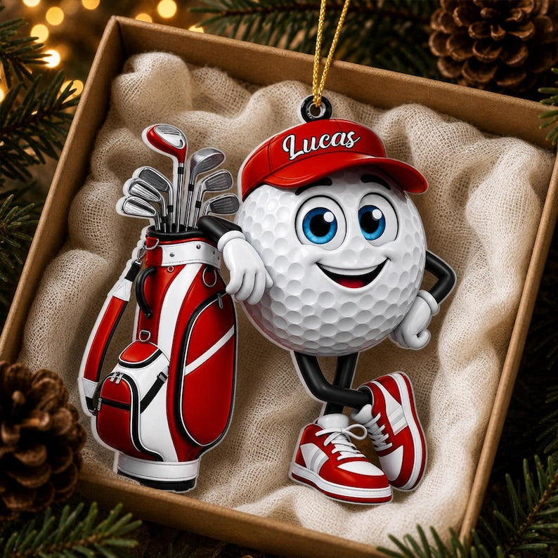 Golf Is My Happy Place, Personalized Golf Ornament, Custom Name Golf Lover Christmas Gift, Acrylic Xmas Tree Decor