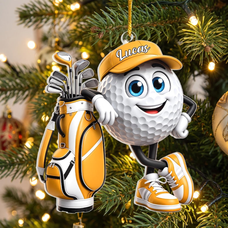 Golf Is My Happy Place, Personalized Golf Ornament, Custom Name Golf Lover Christmas Gift, Acrylic Xmas Tree Decor