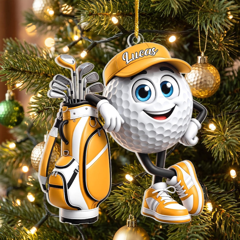 Golf Is My Happy Place, Personalized Golf Ornament, Custom Name Golf Lover Christmas Gift, Acrylic Xmas Tree Decor