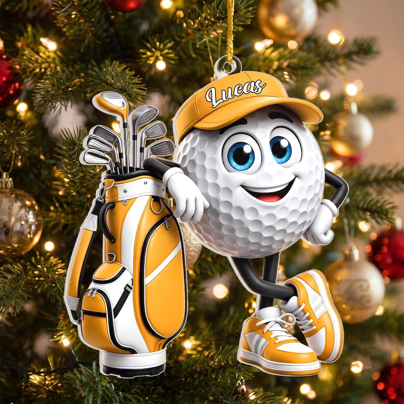 Golf Is My Happy Place, Personalized Golf Ornament, Custom Name Golf Lover Christmas Gift, Acrylic Xmas Tree Decor