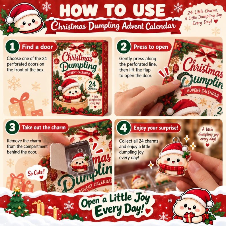 Christmas Dumpling Advent Calendar, 24 Cute Dumpling Charms