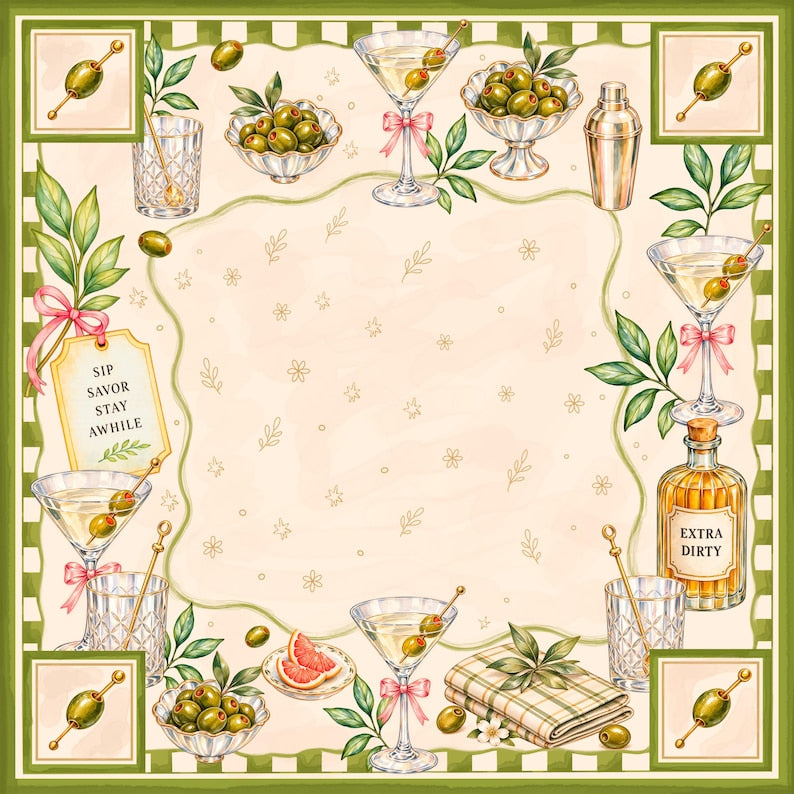 Extra Dirty Martini Mahjong Mat, Non Slip American Mahjong Table Cover, Olive Cocktail Preppy Happy Hour Game Night Gift