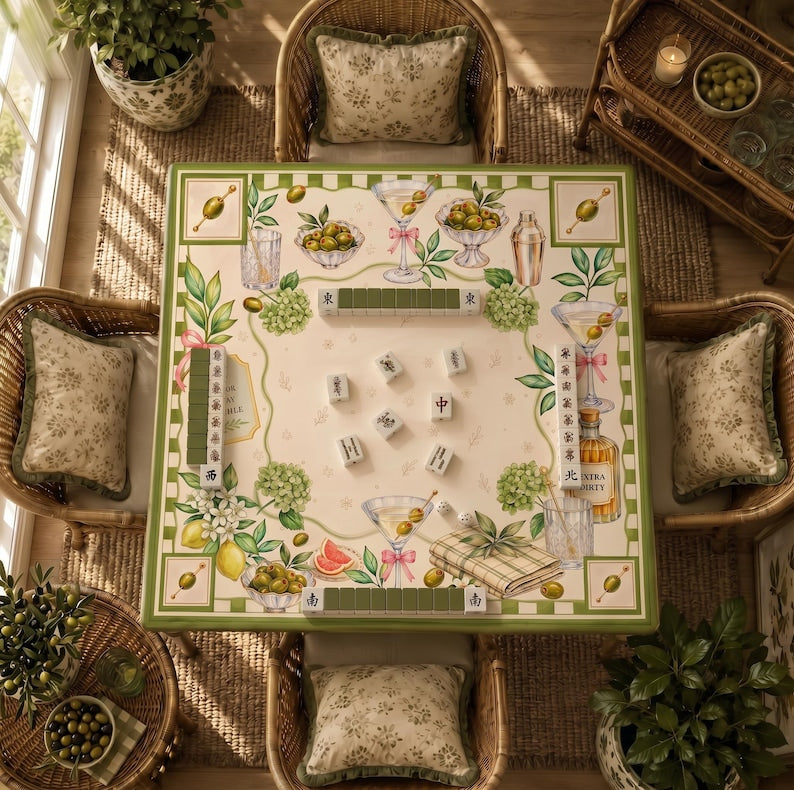 Extra Dirty Martini Mahjong Mat, Non Slip American Mahjong Table Cover, Olive Cocktail Preppy Happy Hour Game Night Gift