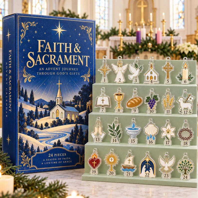 Christian Faith Advent Calendar, 24 Acrylic Hanging Tokens, Sacrament Gift, Religious Christmas Countdown, Church Decor