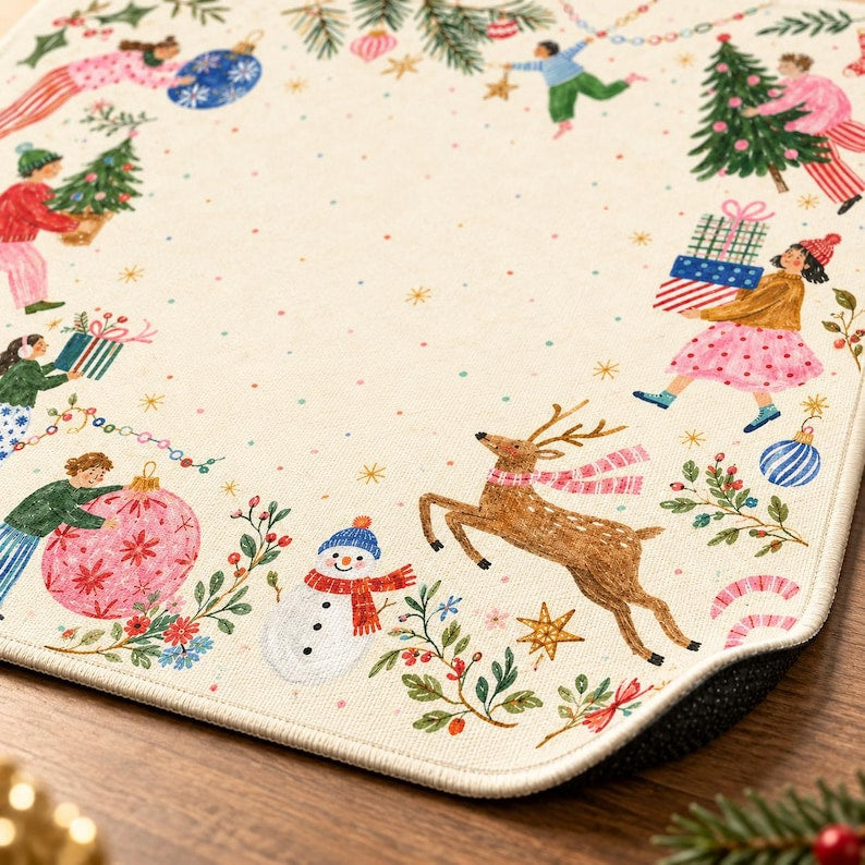 Christmas Mahjong Mat, Whimsical Holiday Mah Jongg Table Mat, Colorful Winter Game Night Decor, Mahjong Gift