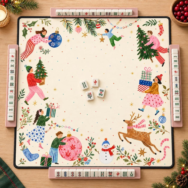 Christmas Mahjong Mat, Whimsical Holiday Mah Jongg Table Mat, Colorful Winter Game Night Decor, Mahjong Gift