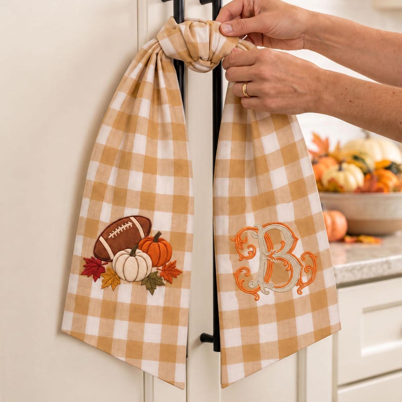 Personalized Football Pumpkin Monogram Door Bow, Embroidered Fall Kick Off Wreath Sash, Housewarming Gift