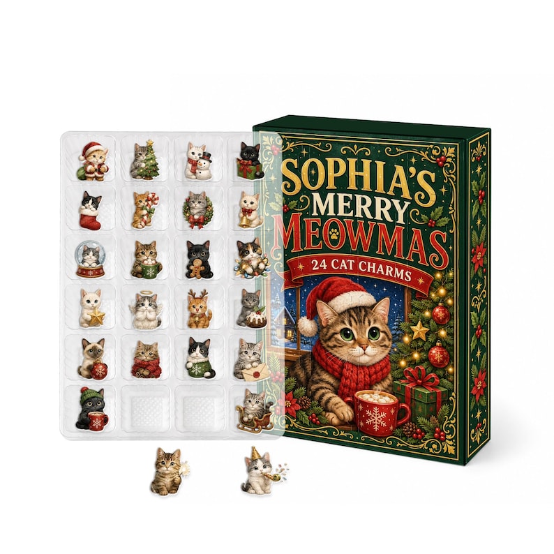 Personalized Cat Christmas Advent Calendar, 24-Day Blind Box Charms