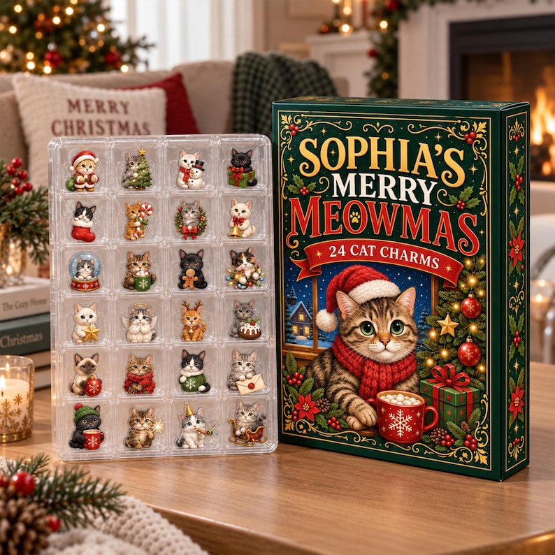 Personalized Cat Christmas Advent Calendar, 24-Day Blind Box Charms