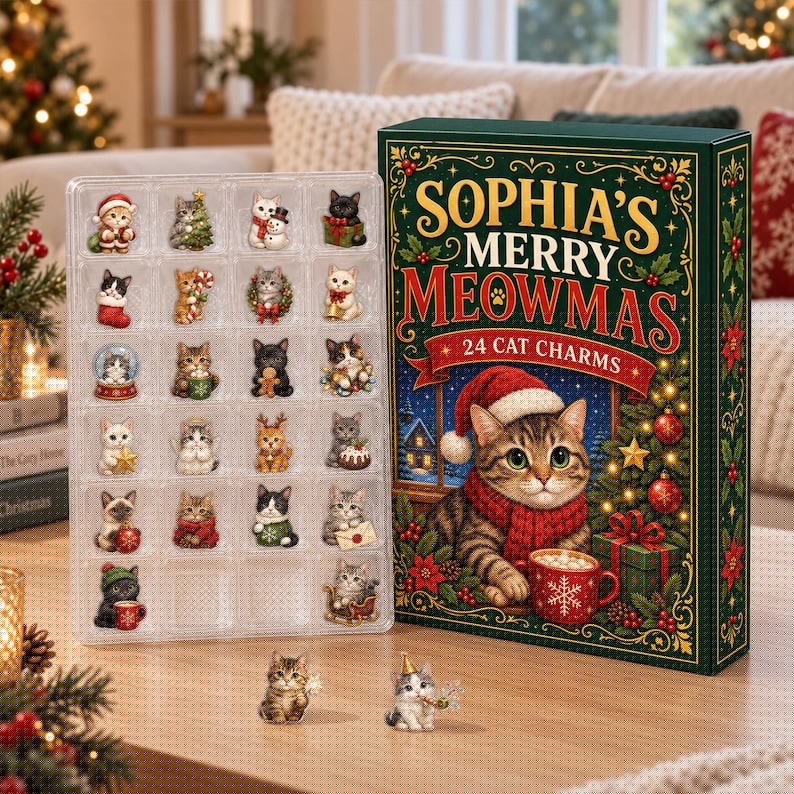 Personalized Cat Christmas Advent Calendar, 24-Day Blind Box Charms