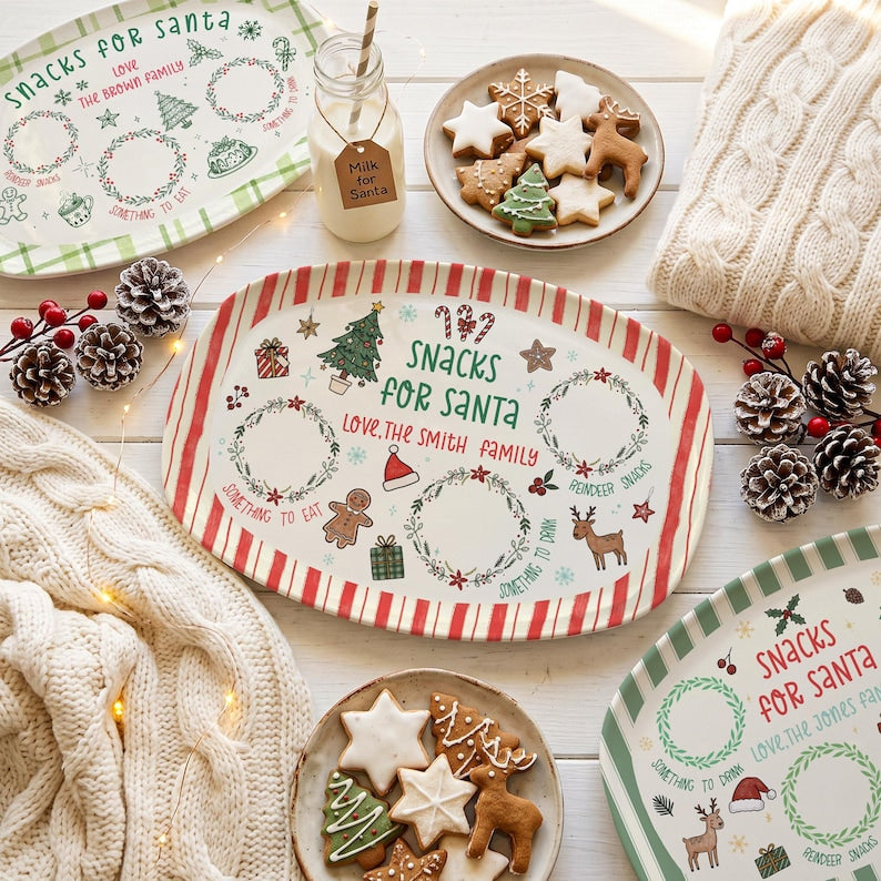 Personalized Santa Cookie Plate, Gingerbread Santa Cookie Platter, Custom Christmas Eve Tray, Holiday Family Keepsake