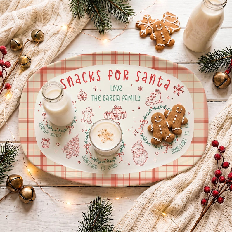 Personalized Santa Cookie Plate, Cookies for Santa Platter, Custom Holiday Christmas Plate