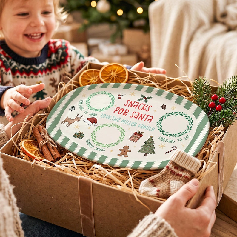 Personalized Santa Cookie Plate, Cookies for Santa Platter, Custom Holiday Christmas Plate