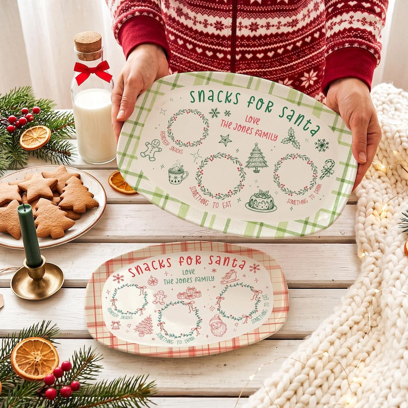 Personalized Santa Cookie Plate, Gingerbread Santa Cookie Platter, Custom Christmas Eve Tray, Holiday Family Keepsake