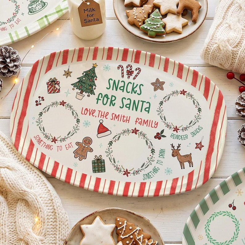 Personalized Santa Cookie Plate, Cookies for Santa Platter, Custom Holiday Christmas Plate