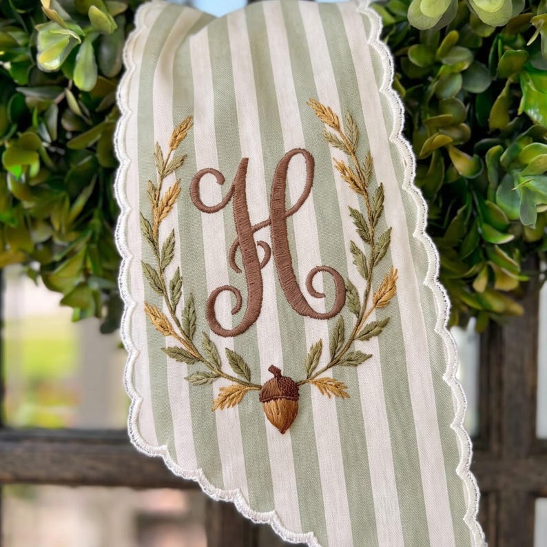 Custom Embroidered Pumpkin Monogram Wreath Sash, Fall Wreath Sash, Pumpkin Wreath Sash, Fall Window Hanging Decor