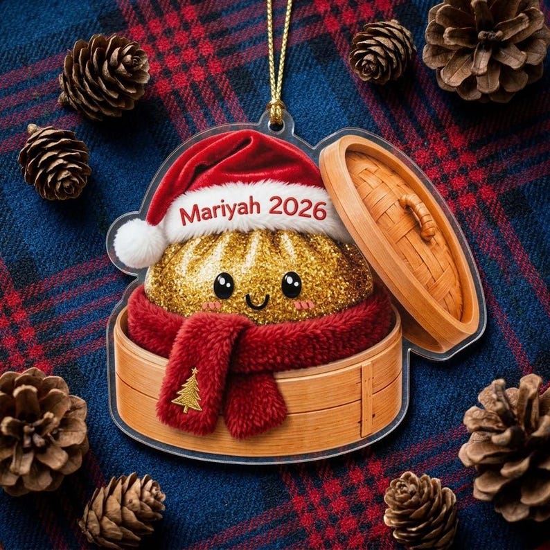 Personalized Cute Rarely Squishy Dumpling Bamboo Special Steamer 2D Flat Kids Ornament