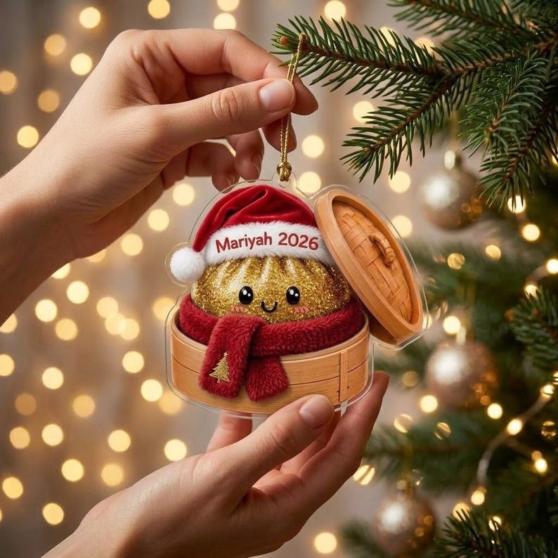 Personalized Cute Rarely Squishy Dumpling Bamboo Special Steamer 2D Flat Kids Ornament