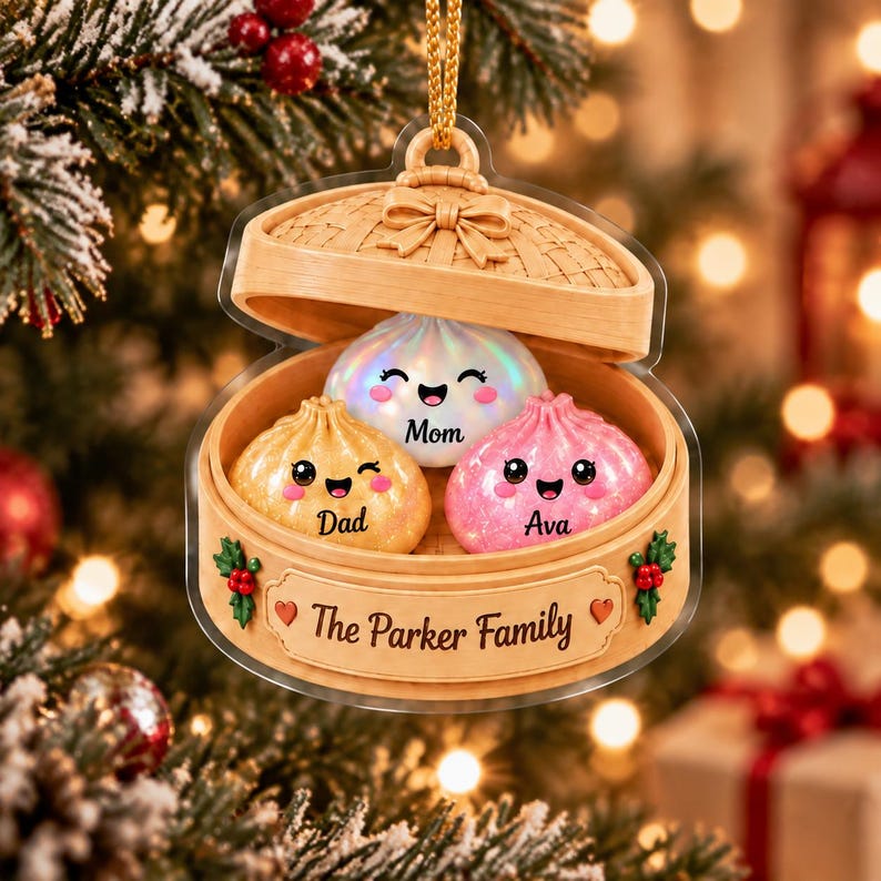 Personalized Glitter Dumpling Ornament, Squishy Dumpling Custom Name Gift, Family Christmas Gift