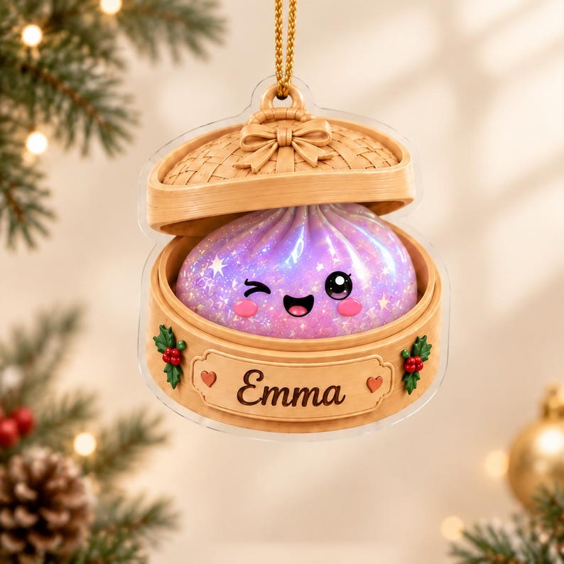 Personalized Glitter Dumpling Ornament, Squishy Dumpling Custom Name Gift, Family Christmas Gift