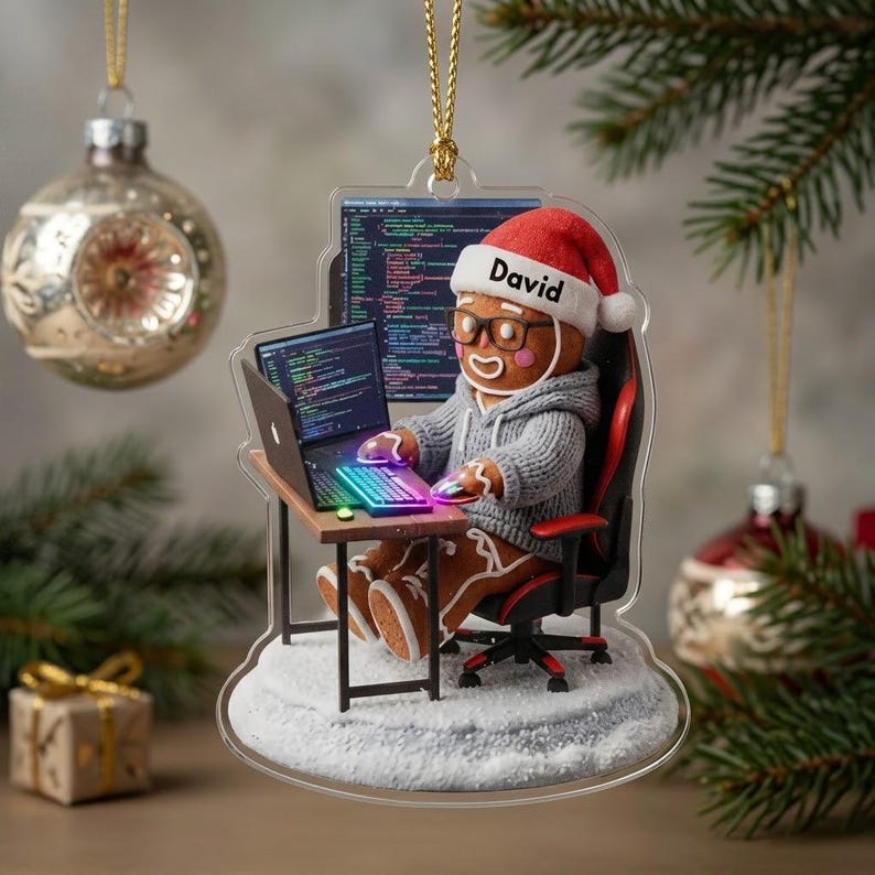Personalized Gingerbread Boy And Girl Programmer Ornament, Custom Software Engineer Christmas Decor