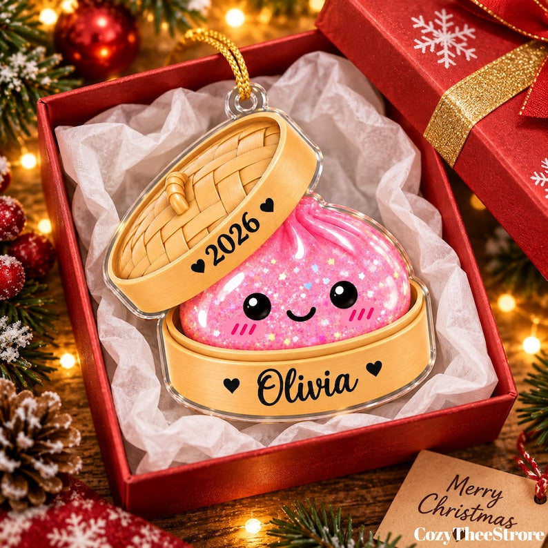 Squishy Dumpling Acrylic Custom Name Ornament, Personalized Glitter Dumpling Christmas Ornament, Kids Christmas Gift