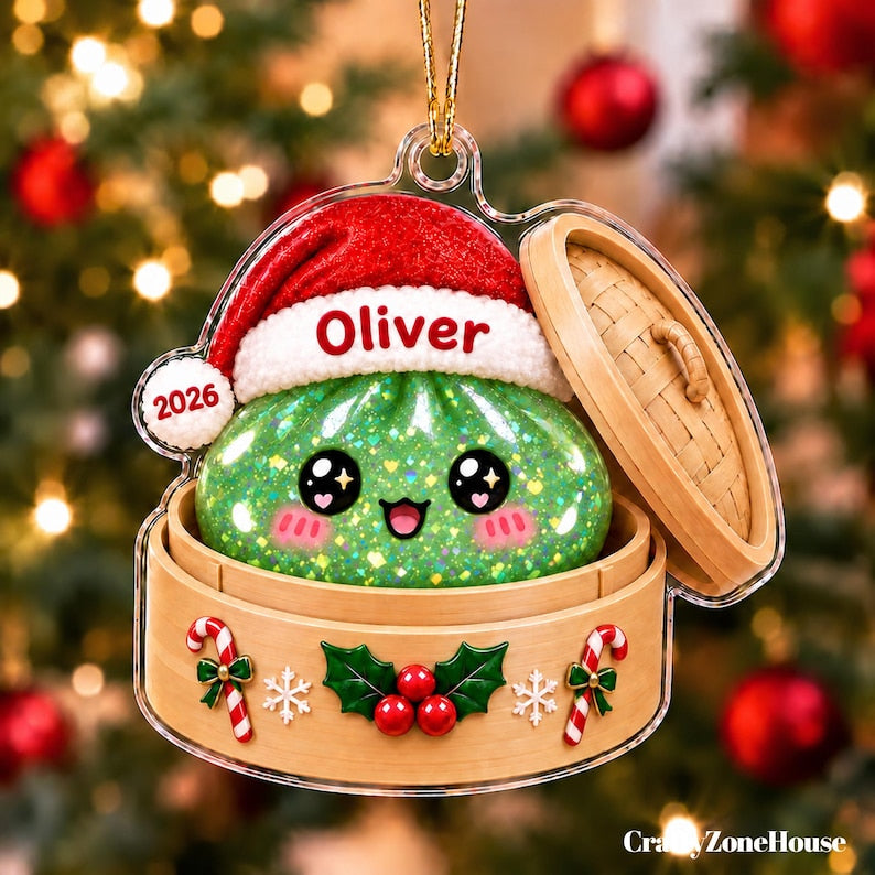 Squishy Dumpling Acrylic Custom Name Ornament, Personalized Glitter Dumpling Christmas Ornament, Kids Christmas Gift