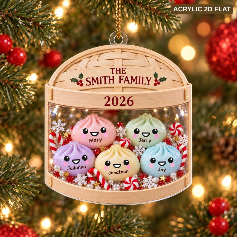 Personalized Glitter Dumpling Ornament, Custom Family Squishy Style Christmas Ornament, Kids Christmas Gift