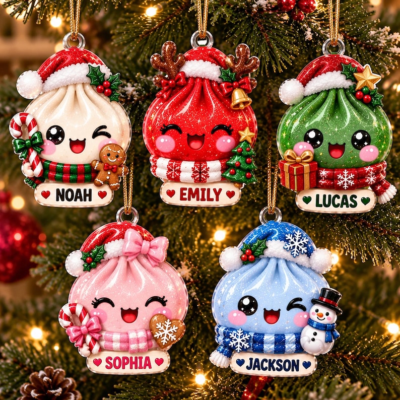 Personalized Christmas Dumpling Dim Sum Acrylic Ornament, Christmas Gift, Dumpling Lover Gift, Kids Christmas Gift
