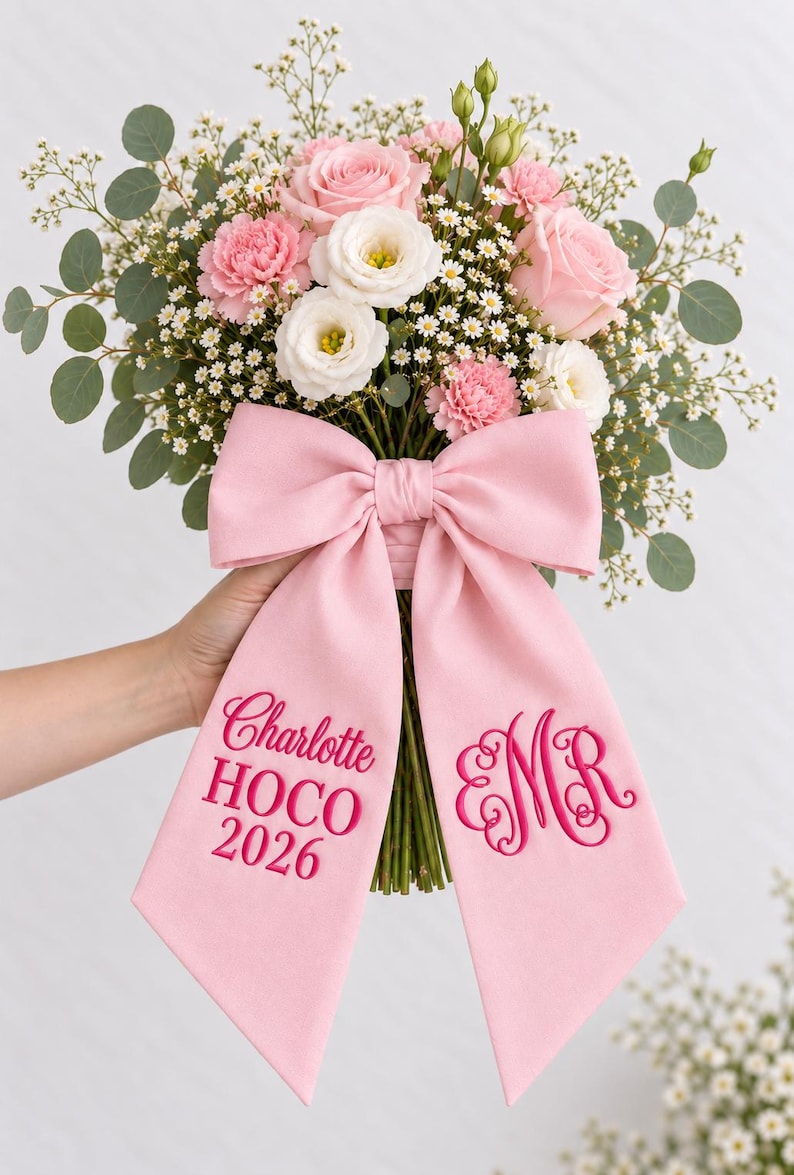 Custom Embroidered Bouquet Sash, Flowers Ribbon for Wedding, Prom, Homecoming Gift