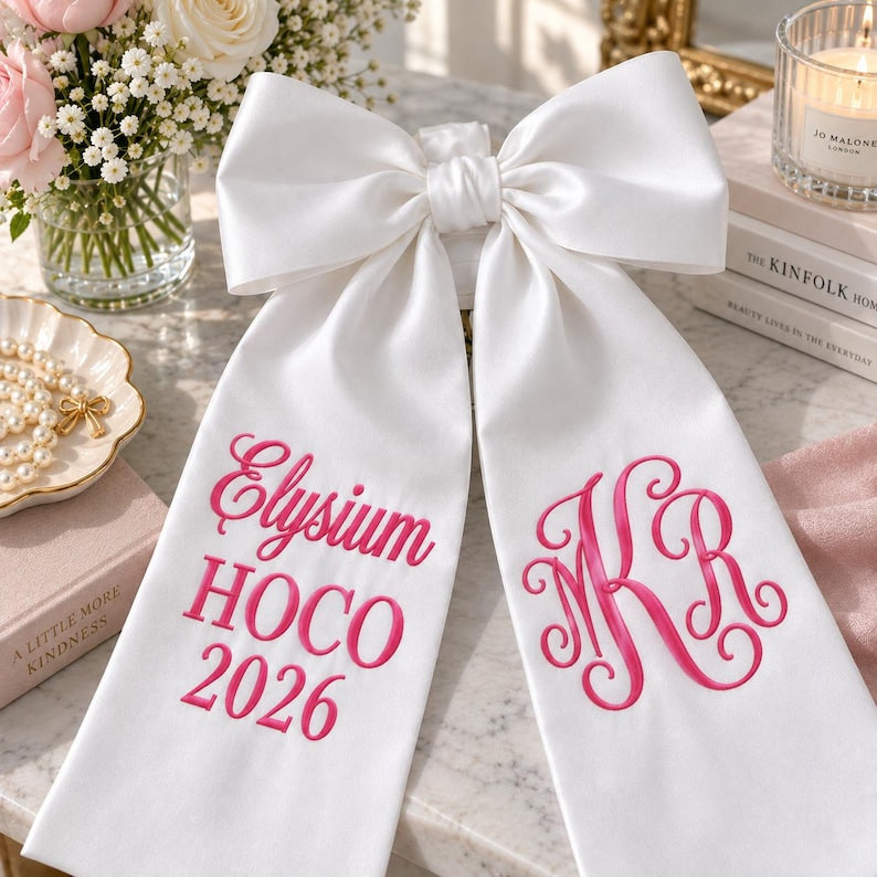 Custom Embroidered Bouquet Sash, Flowers Ribbon for Wedding, Prom, Homecoming Gift