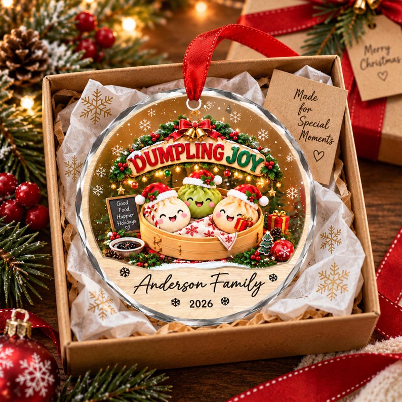 Personalized Dumpling Family Christmas Ornament, Custom Name Family Glass Ornament, Family Keepsake
