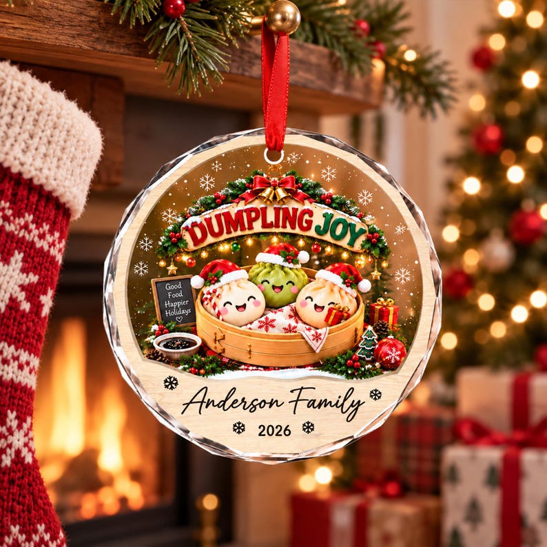 Personalized Dumpling Family Christmas Ornament, Custom Name Family Glass Ornament, Family Keepsake