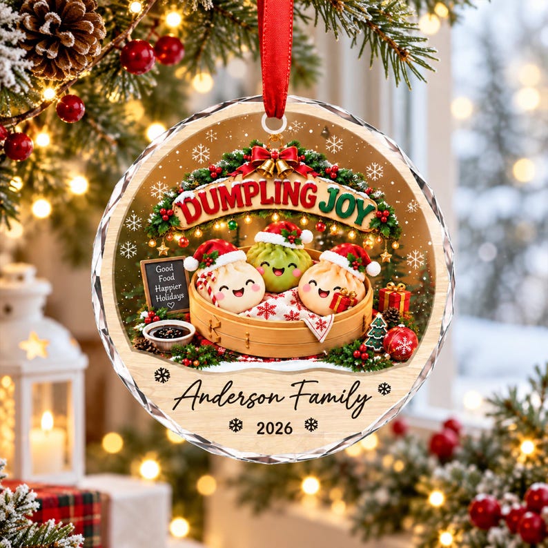 Personalized Dumpling Family Christmas Ornament, Custom Name Family Glass Ornament, Family Keepsake