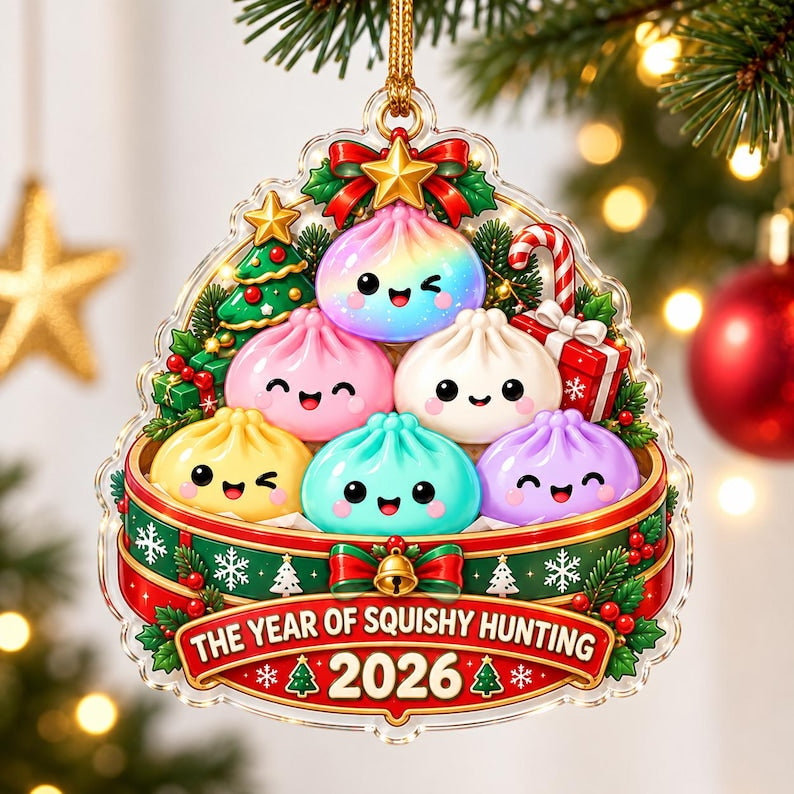Custom Dumpling Christmas Ornament 2026, Personalized Acrylic Squishy Christmas Ornament, Dumpling Lover Gift