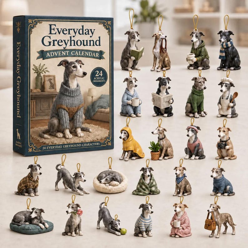 Everyday Greyhound Advent Calendar 2026, Sighthound Holiday Countdown Box, Dog Lover Acrylic Charm Set