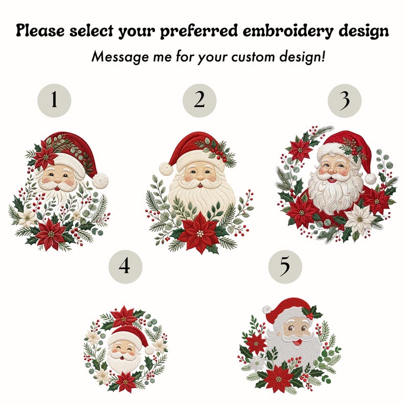 Embroidered Santa Monogram Wreath Sash, Sage Green Toile Door Hanger, Red Scalloped Ribbon Christmas Gift