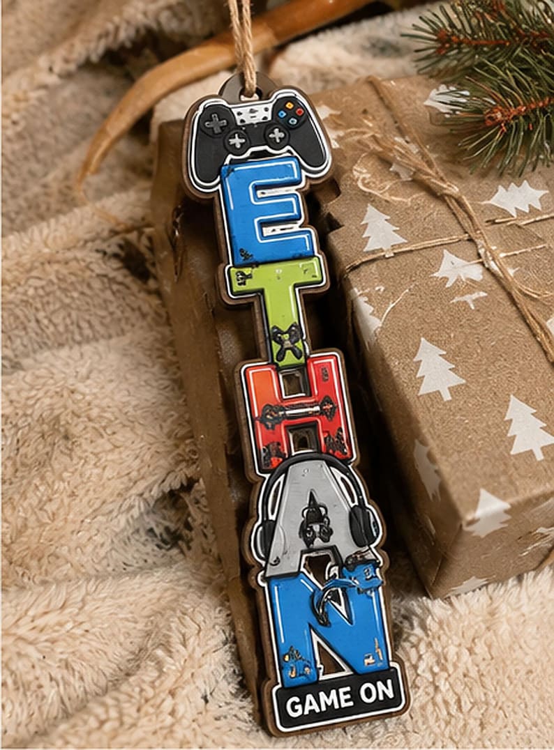 Personalized Boy Name Ornament, Custom Hobby Christmas Gift, Kids Name Keepsake
