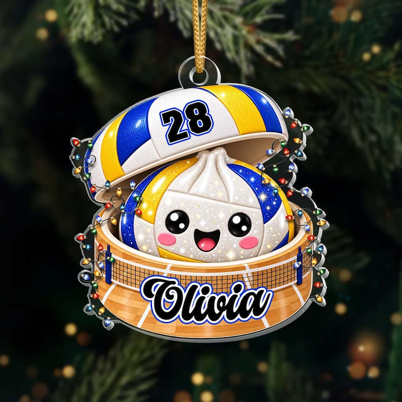 Personalized Volleyball Dumpling Ornament, Custom Name & Number, Glitter Christmas Keepsake
