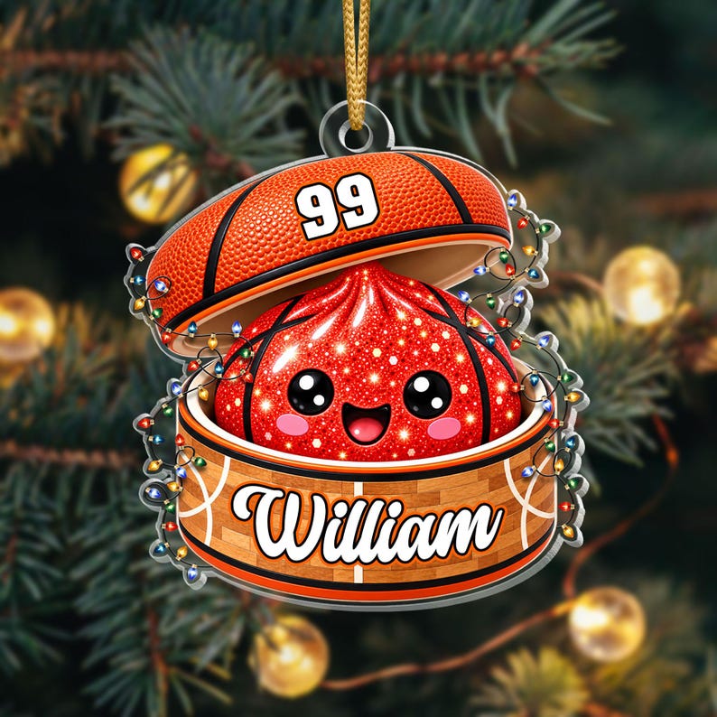 Personalized Basketball Squishy Ornament, Custom Name & Number, Glitter Dumpling Christmas Gift