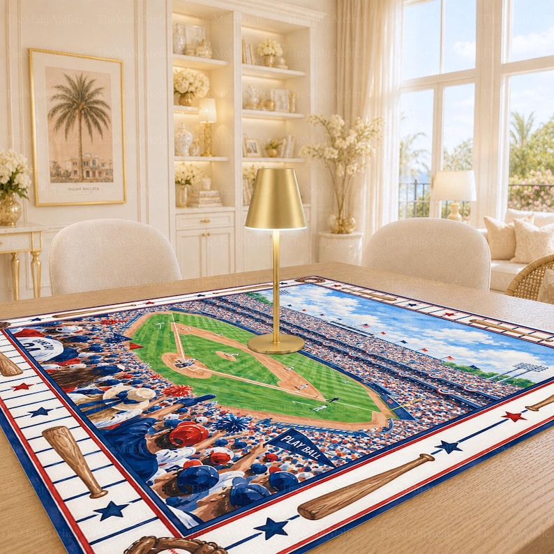 Baseball Stadium Mahjong Mat, Game Day American Mahjong, Red White Blue Non Slip Game Mat